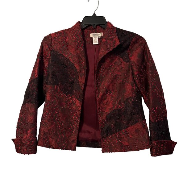 Coldwater Creek Womens Embellished Red & Black Floral Jacket Size PXS - Picture 1 of 12